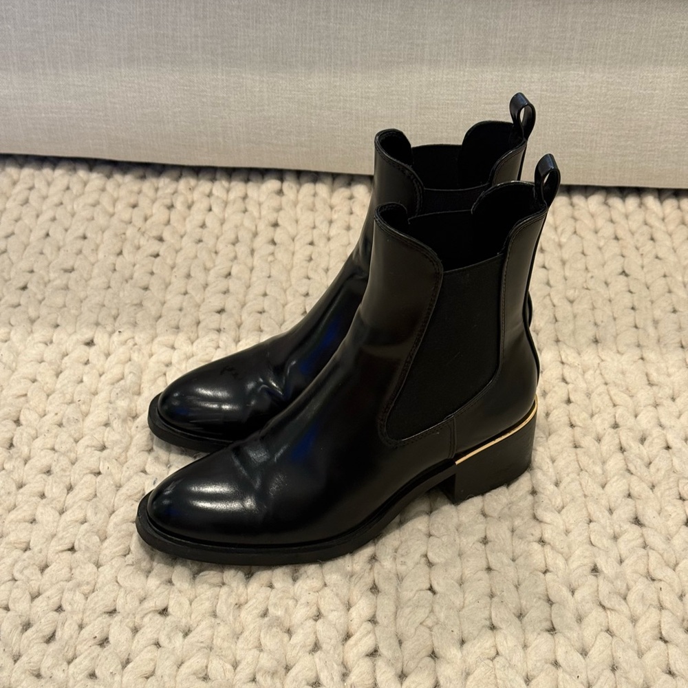 Zara Black Ankle Boots with Gold Accent